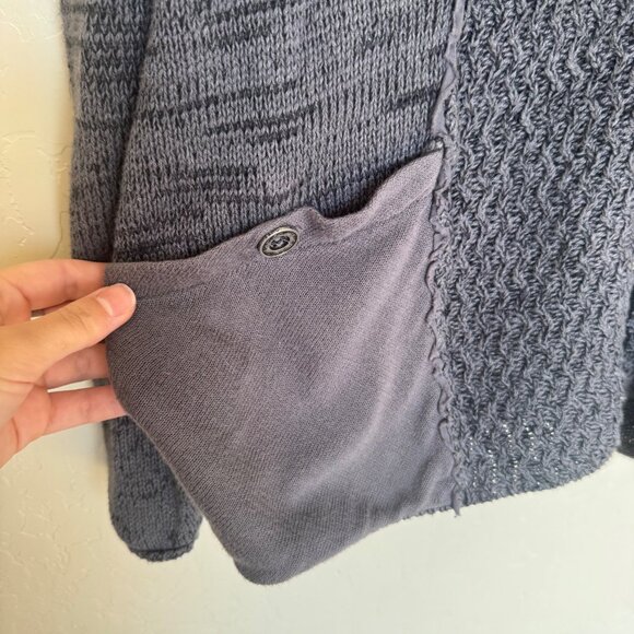 Free People Gray Textured Knit Button-Up Cardigan With Hood & Pockets Womens L - Picture 4 of 11